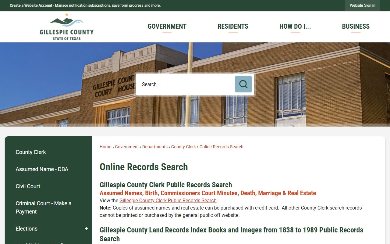 Gillespie County inmate records online records search page