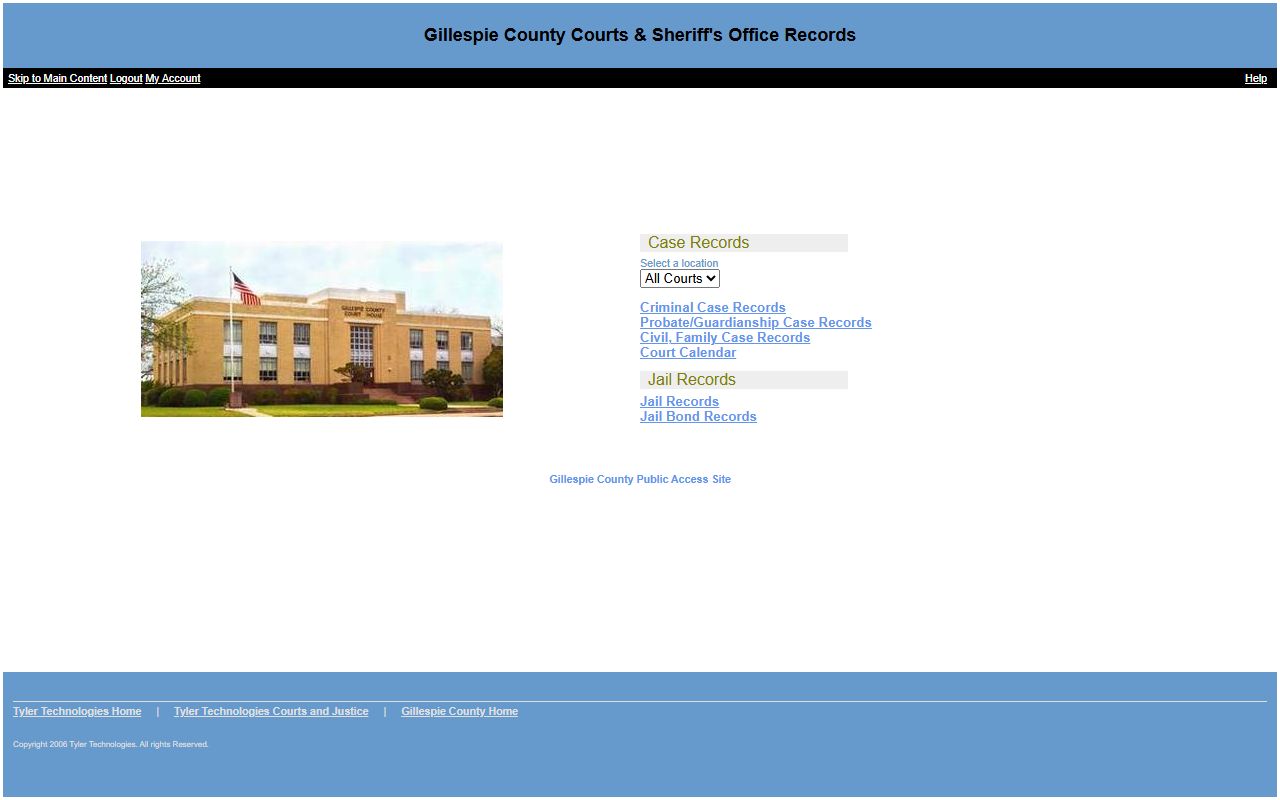 Gillespie County Tyler Public Access inmate and court record search portal